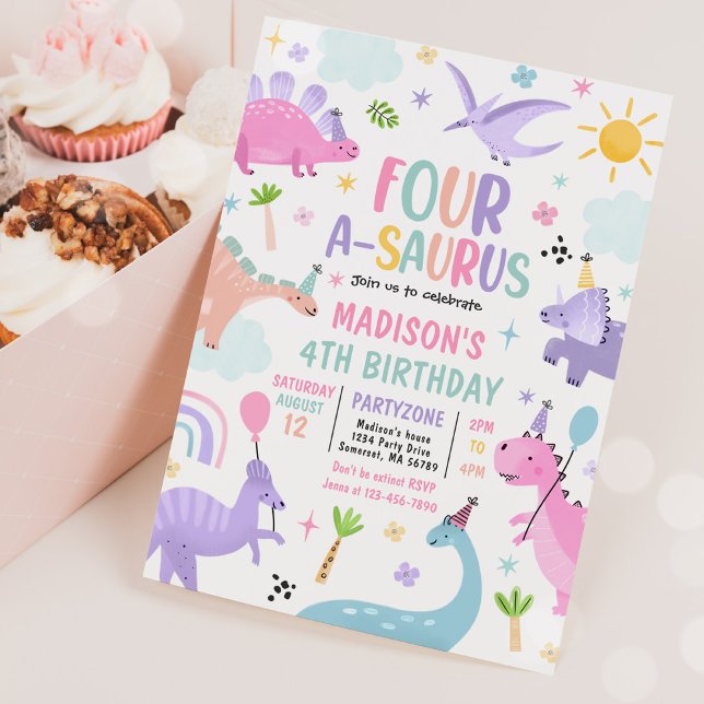Invitación Dinosaurio Cuatro-A-Saurus cuarto Fiesta de cumple (Subido por el creador)
