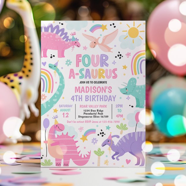 Invitación Dinosaurio Cuatro-A-Saurus cuarto Fiesta de cumple (Subido por el creador)