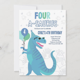 Invitación Dinosaurio Cuatro A-Saurus Cuarto Fiesta de cumple