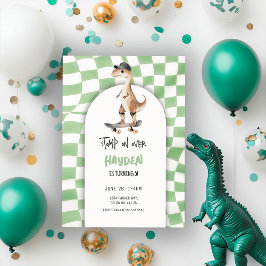 Invitación Dinosaurio Cumpleaños Retro T Rex Chequeado