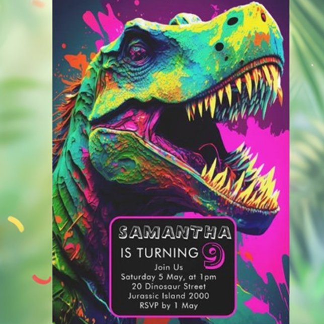 Invitación dinosaurio de arte callejero colorido (Unleash your creativity with our colorful street art dinosaur invitation! )