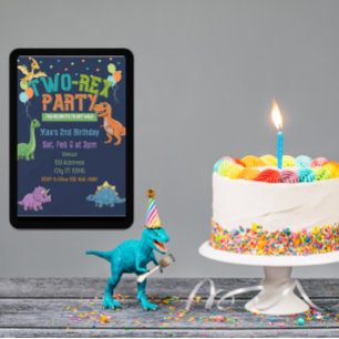 Invitación Dinosaurio de la fiesta de dos reyes cumpleaños 2