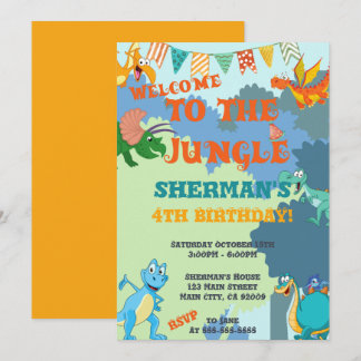 Invitación Dinosaurio de la Jungla 1.ª 2ª Noche 45ª Nacimient