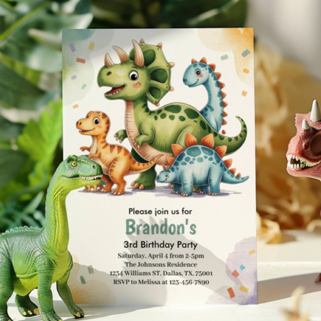 Invitación Dinosaurio de niños pequeños 3 años Fiesta (Subido por el creador)