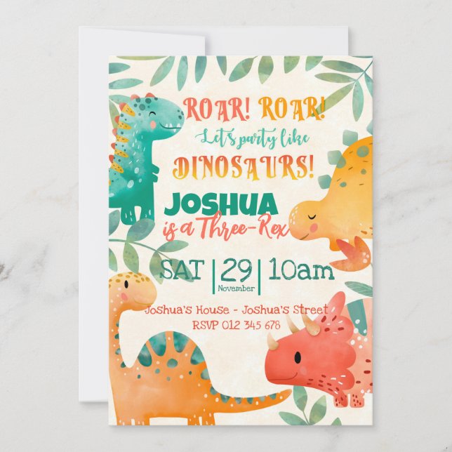 Invitación Dinosaurio de primavera (Anverso)