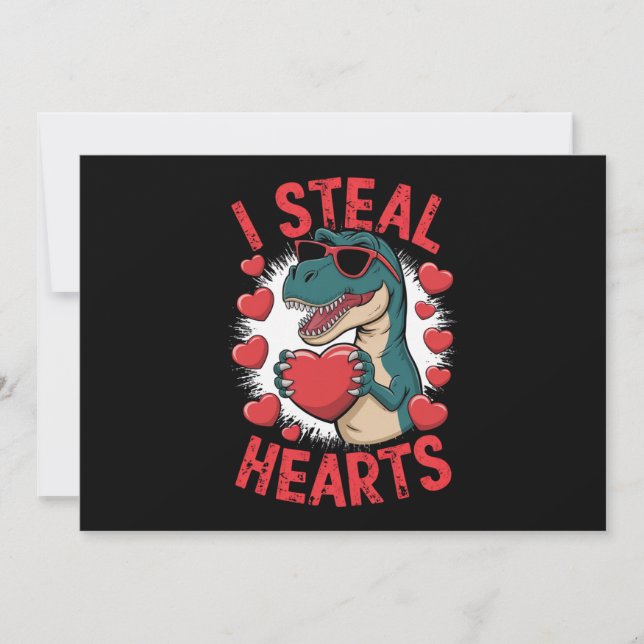 Invitación Dinosaurio del Día de San Valentín Roba Corazones  (Anverso)