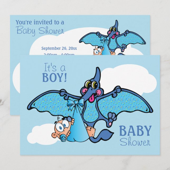 Invitación Dinosaurio del Pterodactyl es un muchacho Baby (Anverso / Reverso)