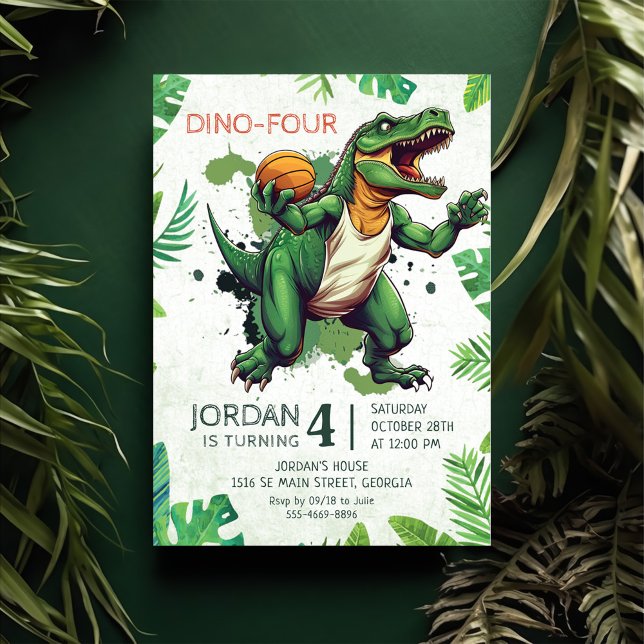Invitación Dinosaurio Dino-Cuatro Fiesta de cumpleaños (Subido por el creador)