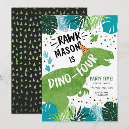 Invitación Dinosaurio Dino-Cuatro RAWR cuarto cumpleaños Invi