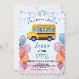 Invitación Dinosaurio divertido Regreso a la escuela Autobús 