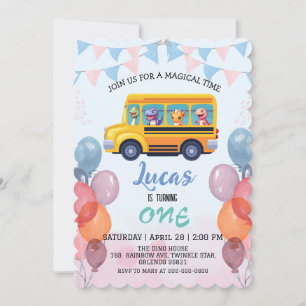 Invitación Dinosaurio divertido Regreso a la escuela Autobús 