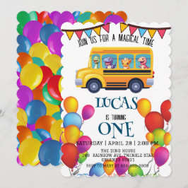 Invitación Dinosaurio divertido Regreso a la escuela Autobús