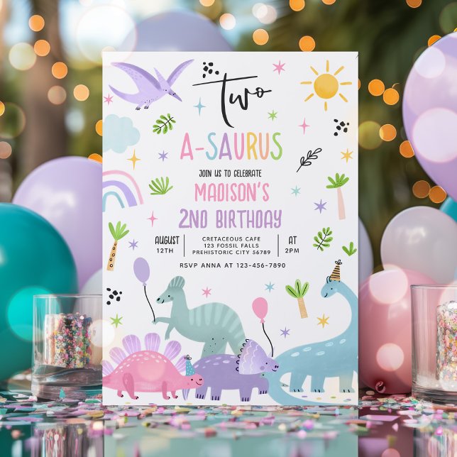 Invitación Dinosaurio Dos-A-Saurs Fiesta de 2º cumpleaños T-R (Subido por el creador)