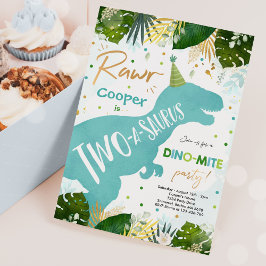 Invitación Dinosaurio Dos-A-Saurus Fiesta Dinosaurio Segundo 