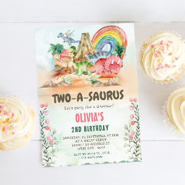 Invitación Dinosaurio Dos-A-Saurus Segundo Fiesta de Cumpleañ