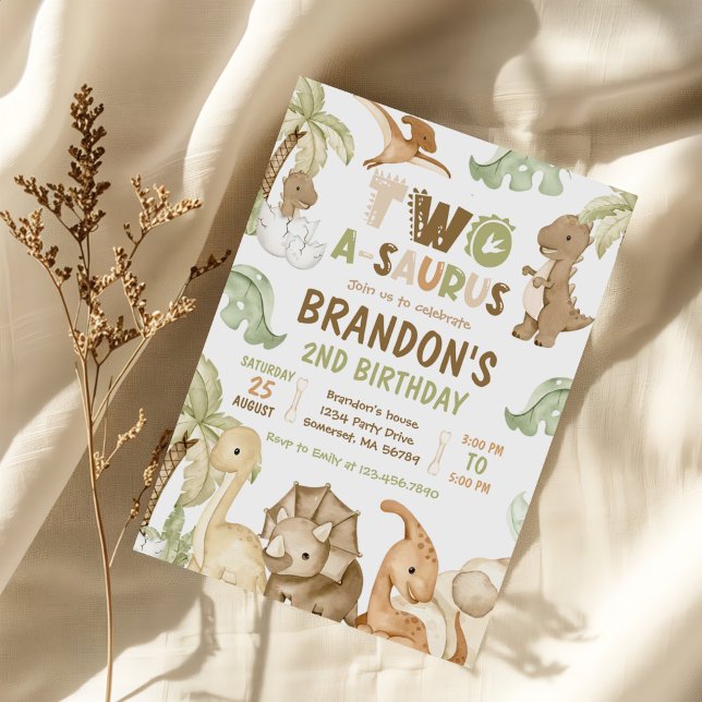 Invitación Dinosaurio Dos-A-Saurus Segundo Fiesta de Cumpleañ (Subido por el creador)