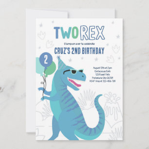 Invitación Dinosaurio Dos Rex Fiesta de cumpleaños T-Rex
