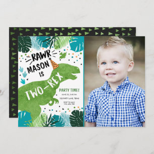 Invitación Dinosaurio Dos Rex T-Rex RAWR Segundo Cumpleaños