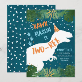 Invitación Dinosaurio Dos Rex T-Rex RAWR Segundo Cumpleaños