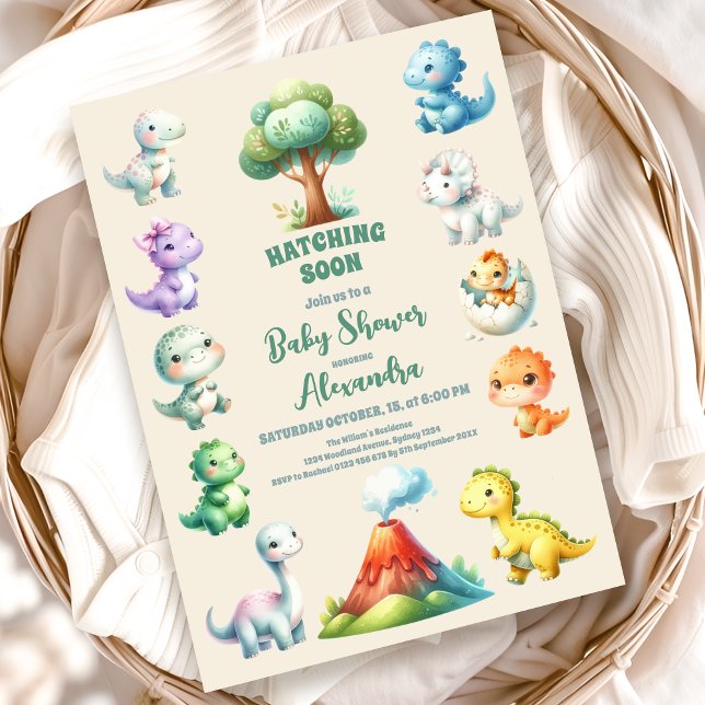 Invitación Dinosaurio Egg Cute Watercolor Baby Shower (Subido por el creador)