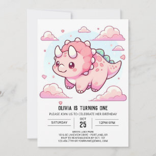 Invitación Dinosaurio Encantado Moderno Primer Cumpleaños