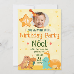 Invitación Dinosaurio Encantador con Foto Personalizada