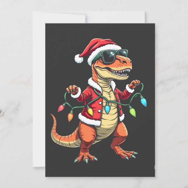 Invitación Dinosaurio envuelto con luces de Navidad sombrero  (Anverso)