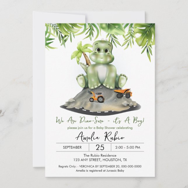 Invitación Dinosaurio es un niño Baby Shower (Anverso)