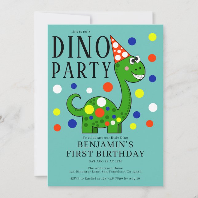 Invitación Dinosaurio Fiesta del primer cumpleaños (Anverso)