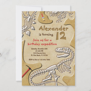 Invitación Dinosaurio Fossil Dig Cumpleaños