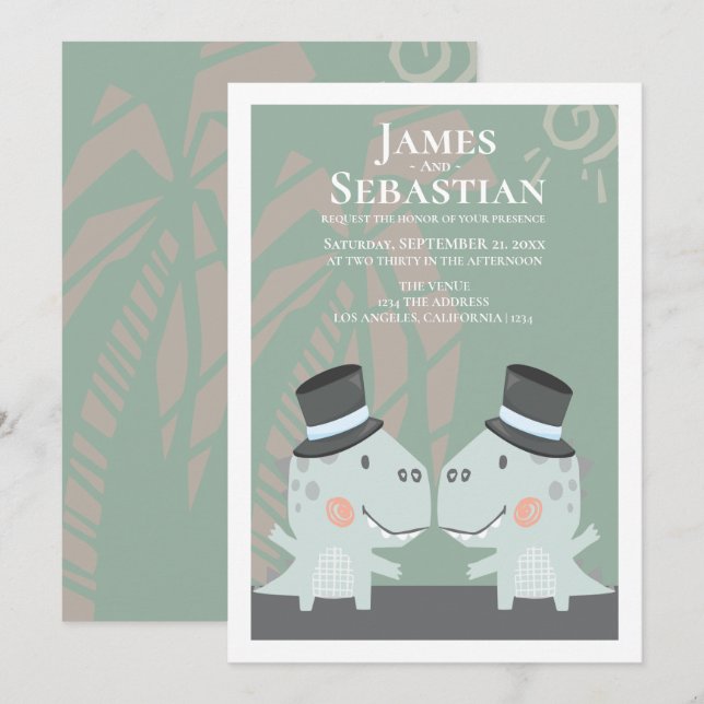 Invitación Dinosaurio gay moderno dos Bodas de Groom (Anverso / Reverso)