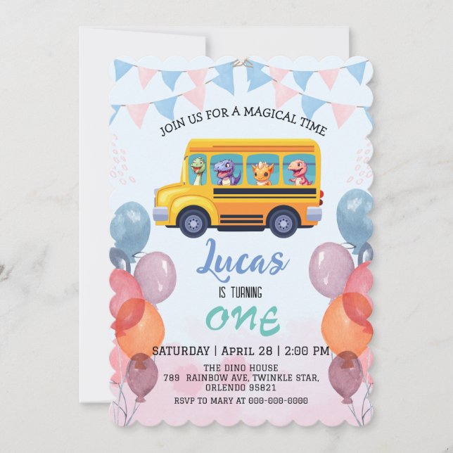 Invitación Dinosaurio gracioso de vuelta a la escuela niño de (Anverso)