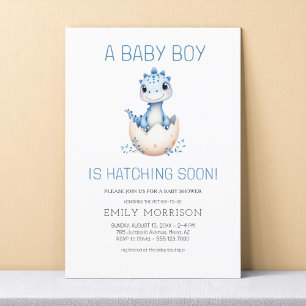 Invitación Dinosaurio Hatching pronto Blue Boy Baby Shower