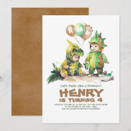 Invitación Dinosaurio infantil lindo Aniversario Verde y Marr