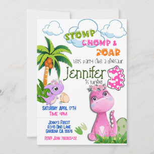 Invitación Dinosaurio invitando a cumplir tres años