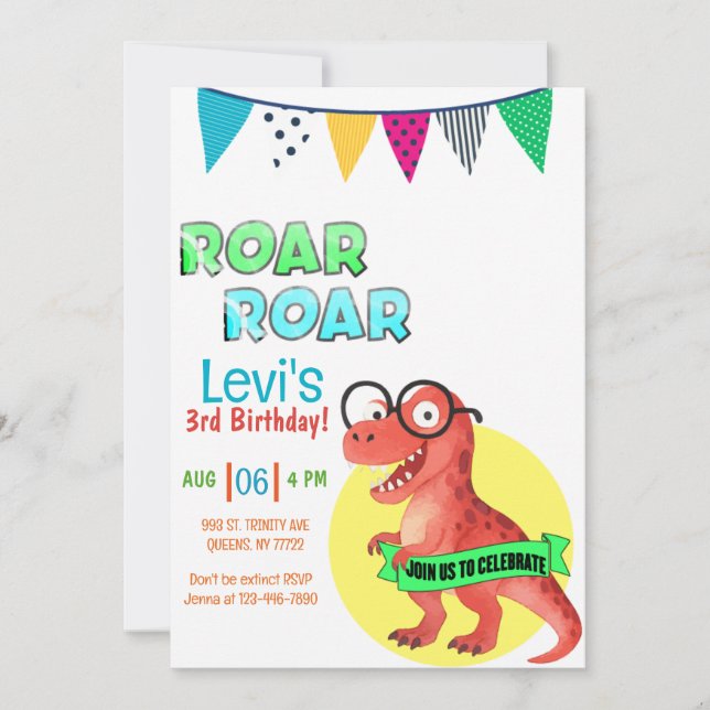 Invitación Dinosaurio Jóven cumpleaños Wild (Anverso)