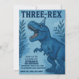 Invitación Dinosaurio Jungla Cumpleaños de tres rex