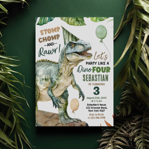 Invitación Dinosaurio jungla T Rex tercer Fiesta de cumpleaño