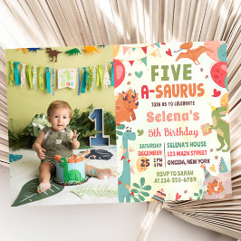 Invitación Dinosaurio lindo 5-A-Saurus 5.ª foto