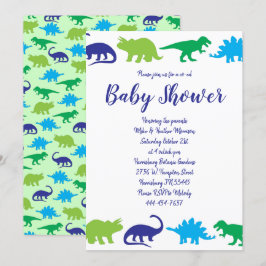 Invitación Dinosaurio lindo Baby Shower Dino Blue and Green B