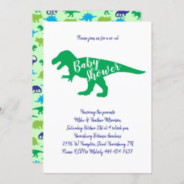 Invitación Dinosaurio lindo Baby Shower T-Rex Dino Green Boy