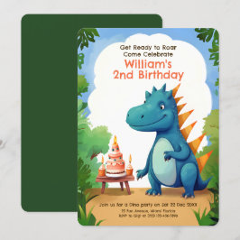 Invitación Dinosaurio lindo con pastel | Cumpleaños de Dino K
