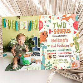 Invitación Dinosaurio lindo dos-a-saurus foto de cumpleaños
