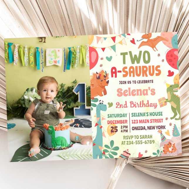 Invitación Dinosaurio lindo dos-a-saurus foto de cumpleaños (Subido por el creador)