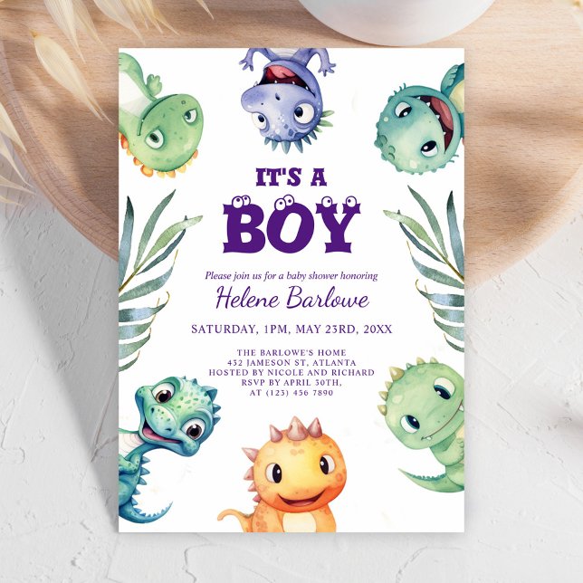 Invitación Dinosaurio lindo es un niño Baby Shower (Cute Dinosaur It's A Boy Baby Shower Invitation)