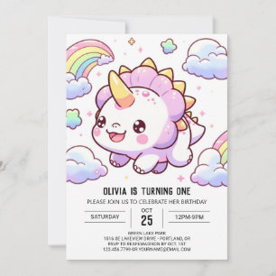 Invitación Dinosaurio mágico divertido primer cumpleaños