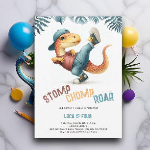 Invitación Dinosaurio mueve Guay Stomp Chomp Roar Boy Cumplea