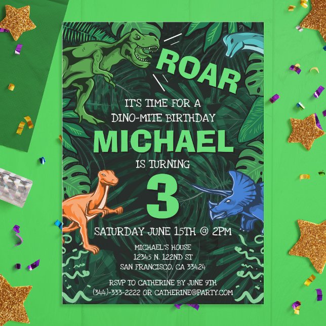 Invitación Dinosaurio Nacimiento Niños Dino Trex Jurassic (Dinosaur Birthday Kids Boy Dino Trex Jurassic Invitation)
