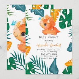 Invitación Dinosaurio Naranja Tropical Baby Shower