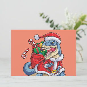 Invitación Dinosaurio Navidad Papá Noel T rex Niños Hombres